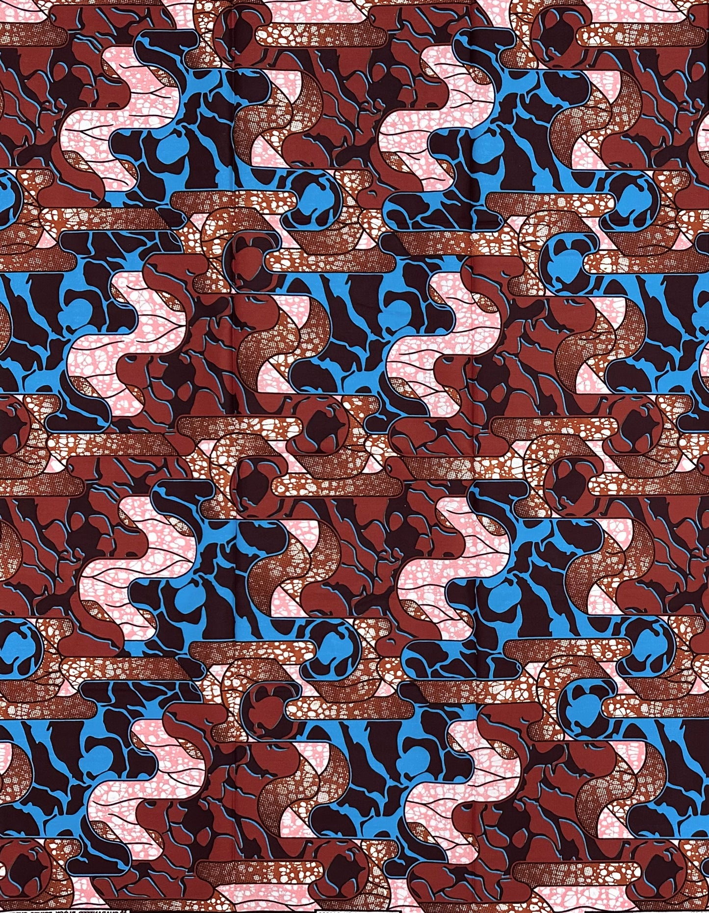 African Print Fabric/ Ankara - Brown, Blue, Pink 'Akanba ', 1 YARD