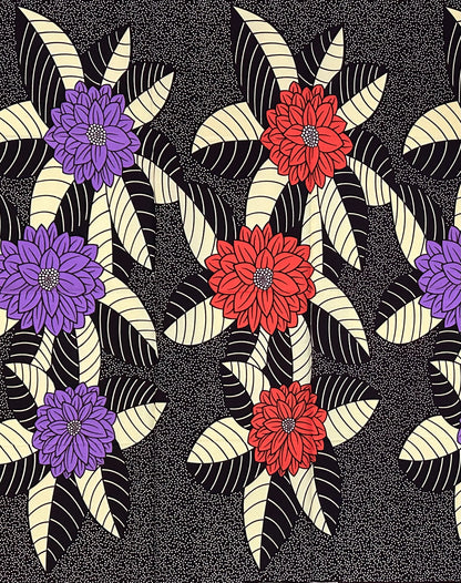 African Print Fabric/ Ankara - Brown, Beige, Orange, Purple "Tea At Falomo" Design, 1 Yard