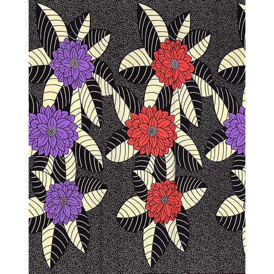 African Print Fabric/ Ankara - Brown, Beige, Orange, Purple "Tea At Falomo" Design, 1 Yard
