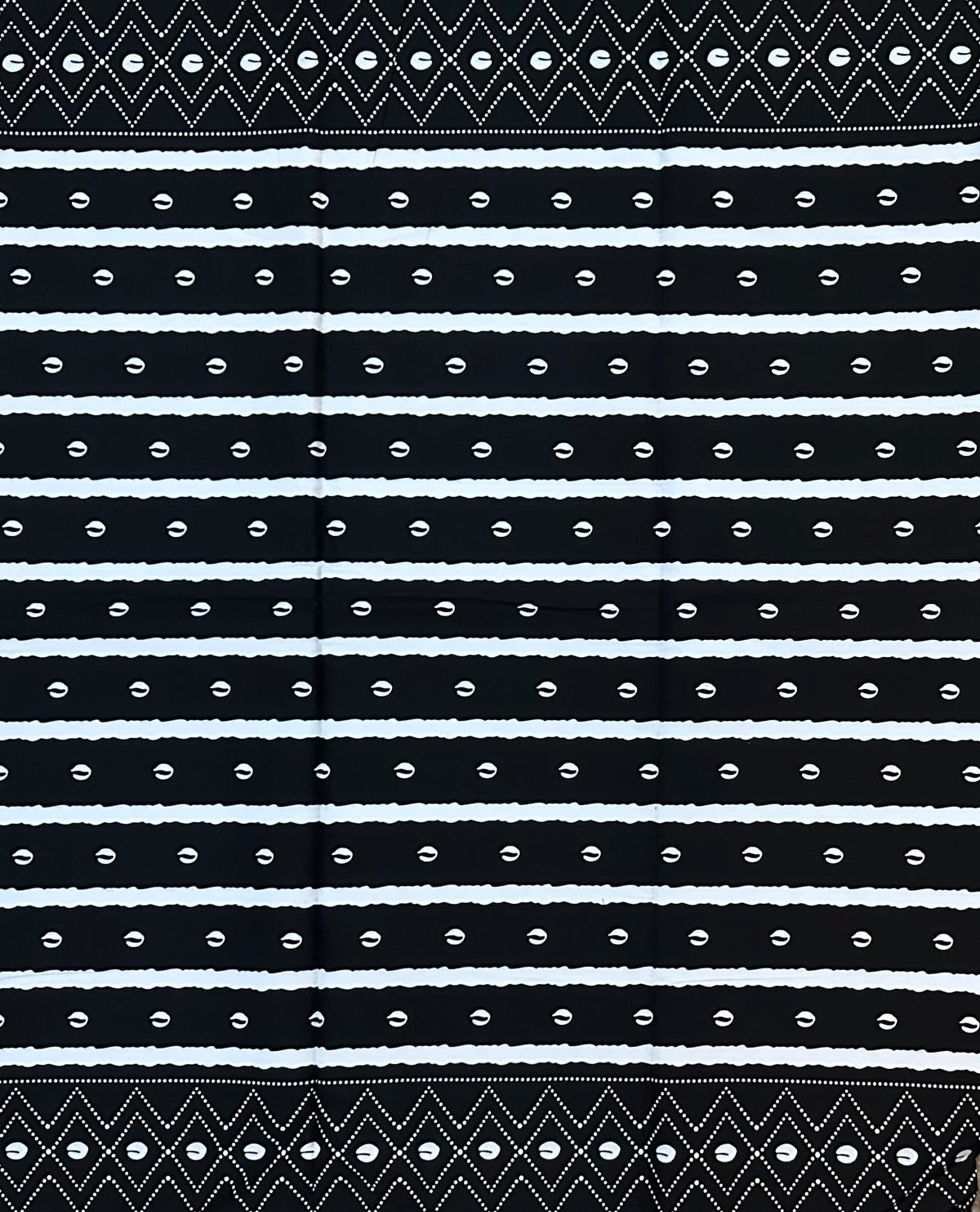 African Print Fabric/ Ankara - Black, White 'Shells & Stripes' Design, YARD or WHOLESALE