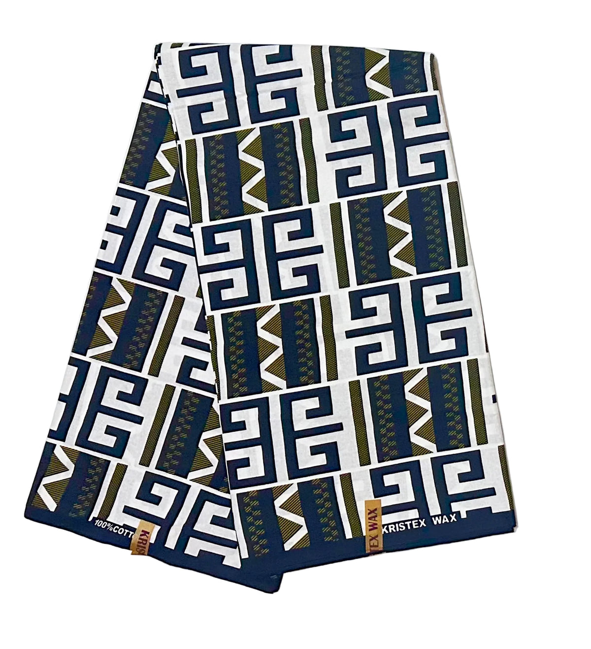 African Print Fabric/ Ankara - Green, White, Black 'Inheritance Lines' Design, YARD or WHOLESALE