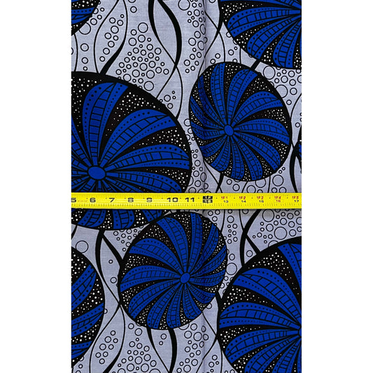 African Print Fabric/ Ankara - Gray, Blue 'Don’t Rush,’ 1 YARD