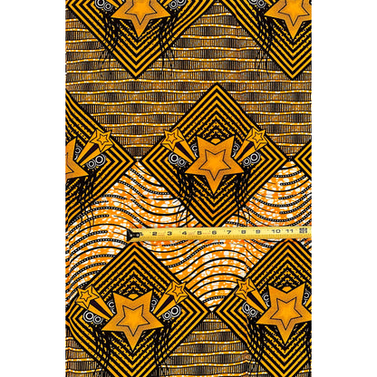 African Print Fabric/ Ankara - Orange, Black ‘Star of the Standard' Design, 1 YARD