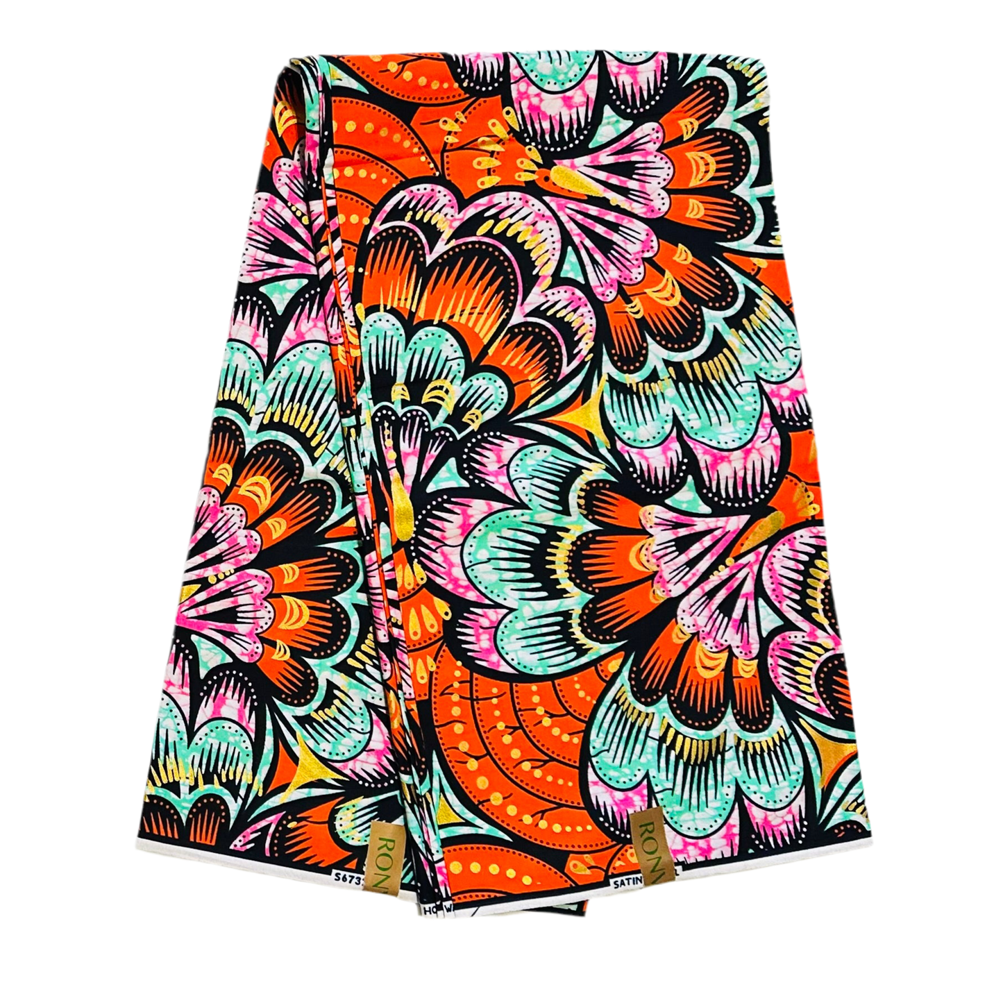 African Print Fabric/ Ankara - Orange, Turquoise, Pink, Shimmering Gold 'Festival of Fireflowers’ YARD or WHOLESALE