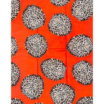 African Print Fabric/ Ankara - Orange, Black 'Seen & Spotted' Design, YARD or WHOLESALE