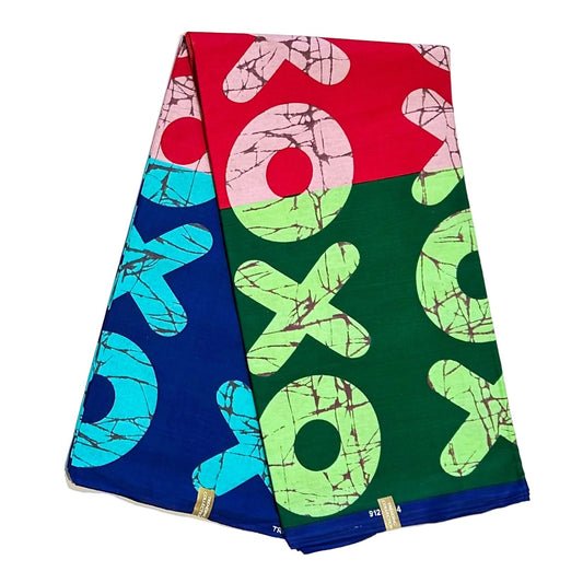 African Print Fabric/ Ankara - Red, Blue, Green 'Kiss & Kulture Block', Yard or Wholesale
