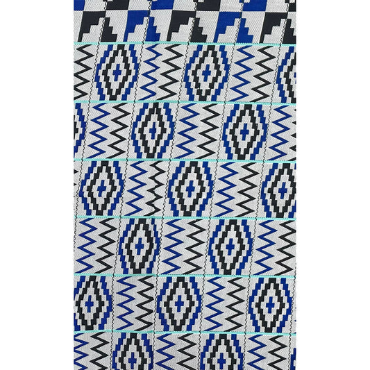 African Print Fabric/ Ankara - Blue, White, Black 'Azuri Meridian', YARD or WHOLESALE