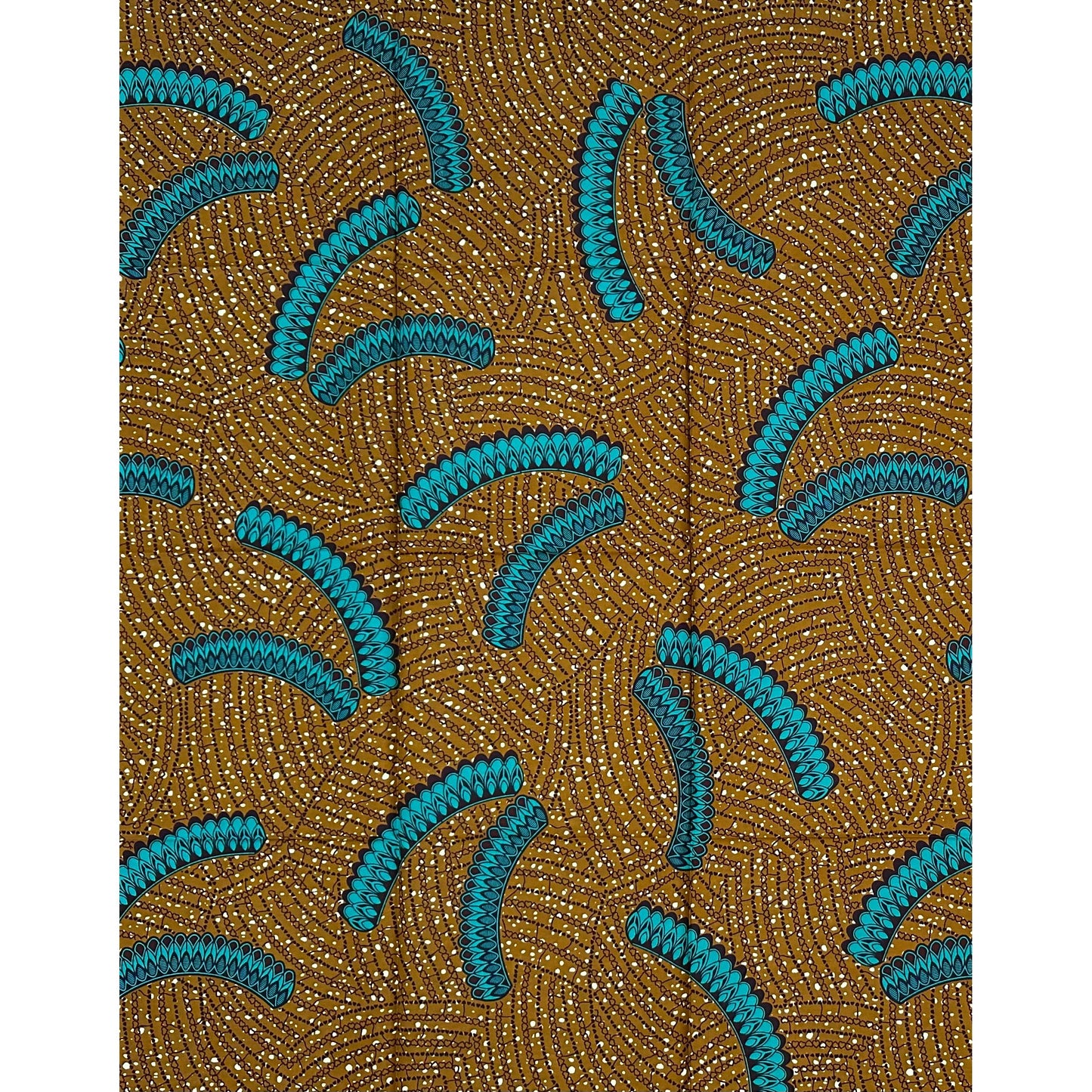 African Print Fabric/ Ankara - Brown, Teal ‘Bronze Tides' Design, 1 YARD