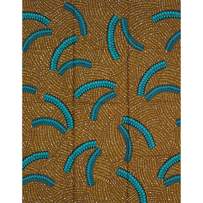 African Print Fabric/ Ankara - Brown, Teal ‘Bronze Tides' Design, 1 YARD