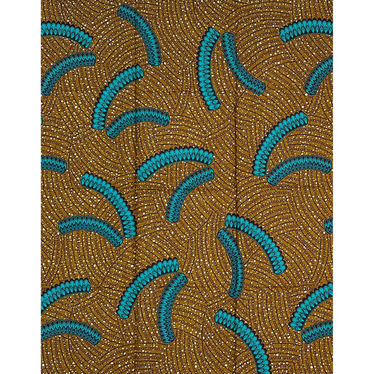 African Print Fabric/ Ankara - Brown, Teal ‘Bronze Tides' Design, 1 YARD