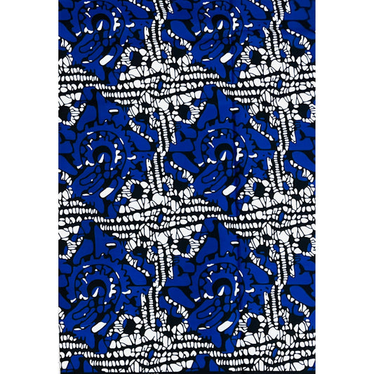 African Print Fabric/ Ankara - Blue, Black, White 'Electric Indigo', Per Yard or Wholesale