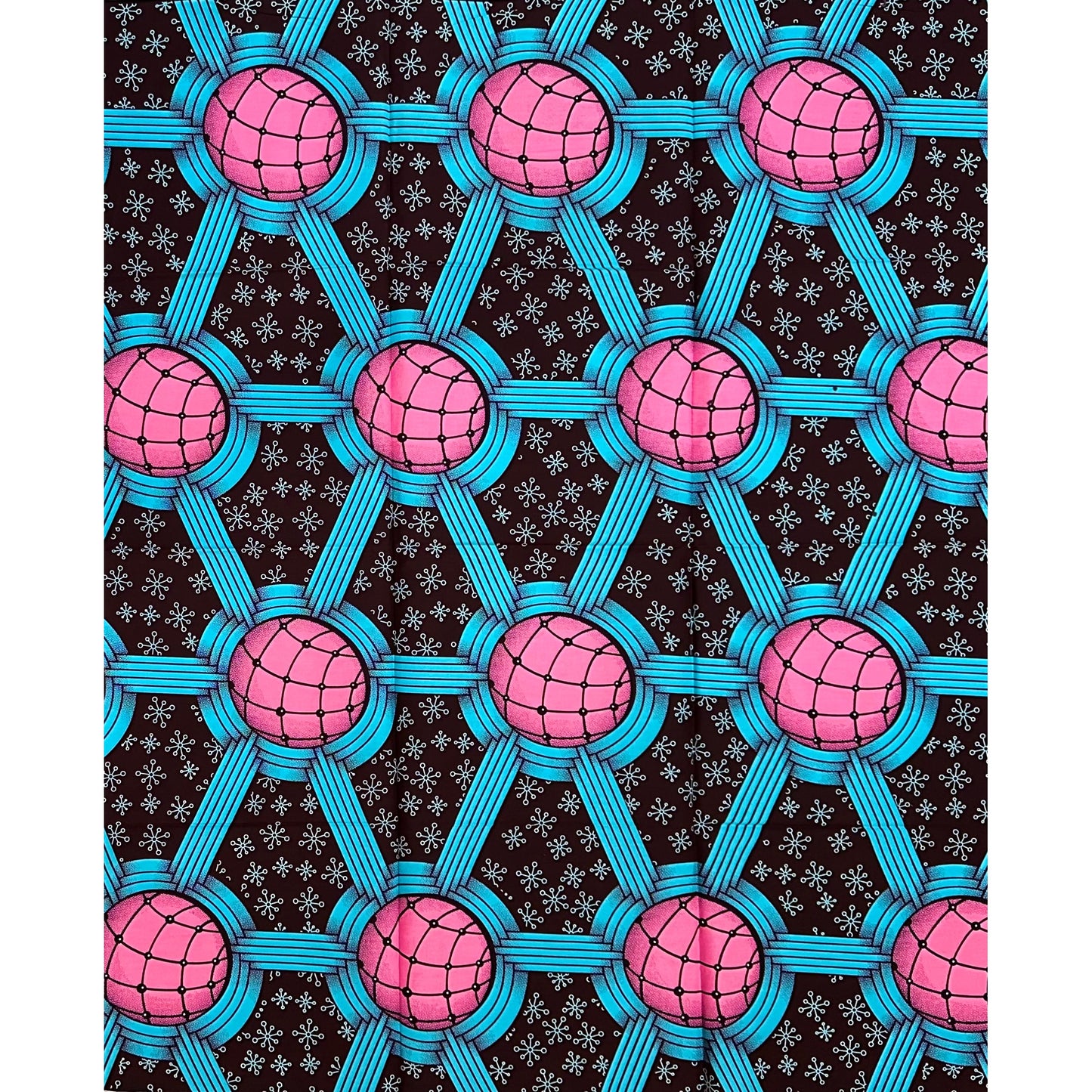 African Print Fabric/ Ankara - Blue, Pink, Brown ‘Cosmic Adinkra' Design, 1 YARD