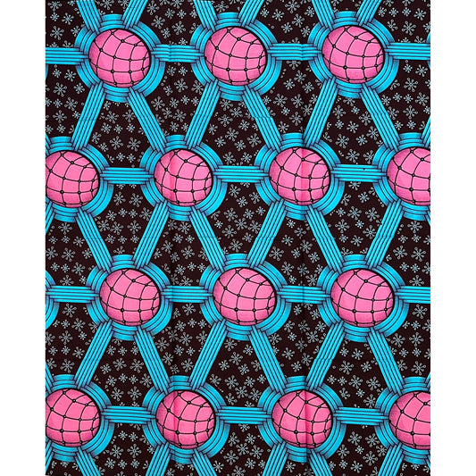 African Print Fabric/ Ankara - Blue, Pink, Brown ‘Cosmic Adinkra' Design, 1 YARD