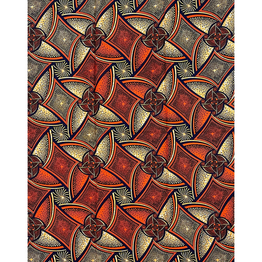 African Print Fabric/ Ankara - Orange, Wheat "Ember of Ife", YARD or WHOLESALE