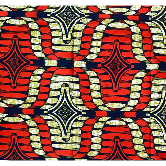 African Print Fabric/ Ankara - Rust Red, Navy, Brown 'Liberian Lynx' Design, YARD or WHOLESALE