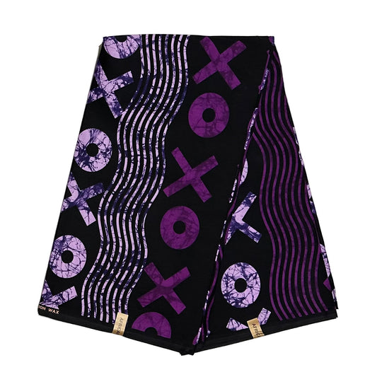 African Print Fabric/ Ankara - Shades of Purple, Black 'XOXO', Per Yard or Wholesale