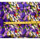 African Print, Satin Fabric - Purple, Green, Red "Love Is Like A Butterfly", Yard or Wholesale
