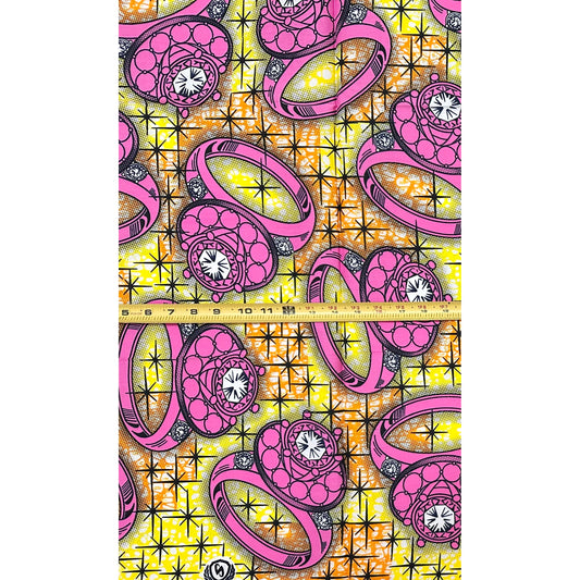 African Print Fabric/ Ankara - Pink, Yellow, Orange 'Happily Ever After', 1 YARD