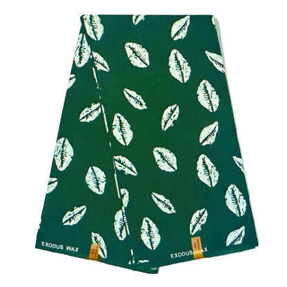 African Print Fabric/ Ankara - Dark Green, White 'Worth Something' Design, YARD or WHOLESALE