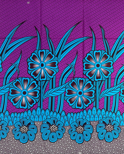 African Print Fabric/ Ankara - Purple, Blue, Brown 'Midnight in Lilongwe', 1 YARD