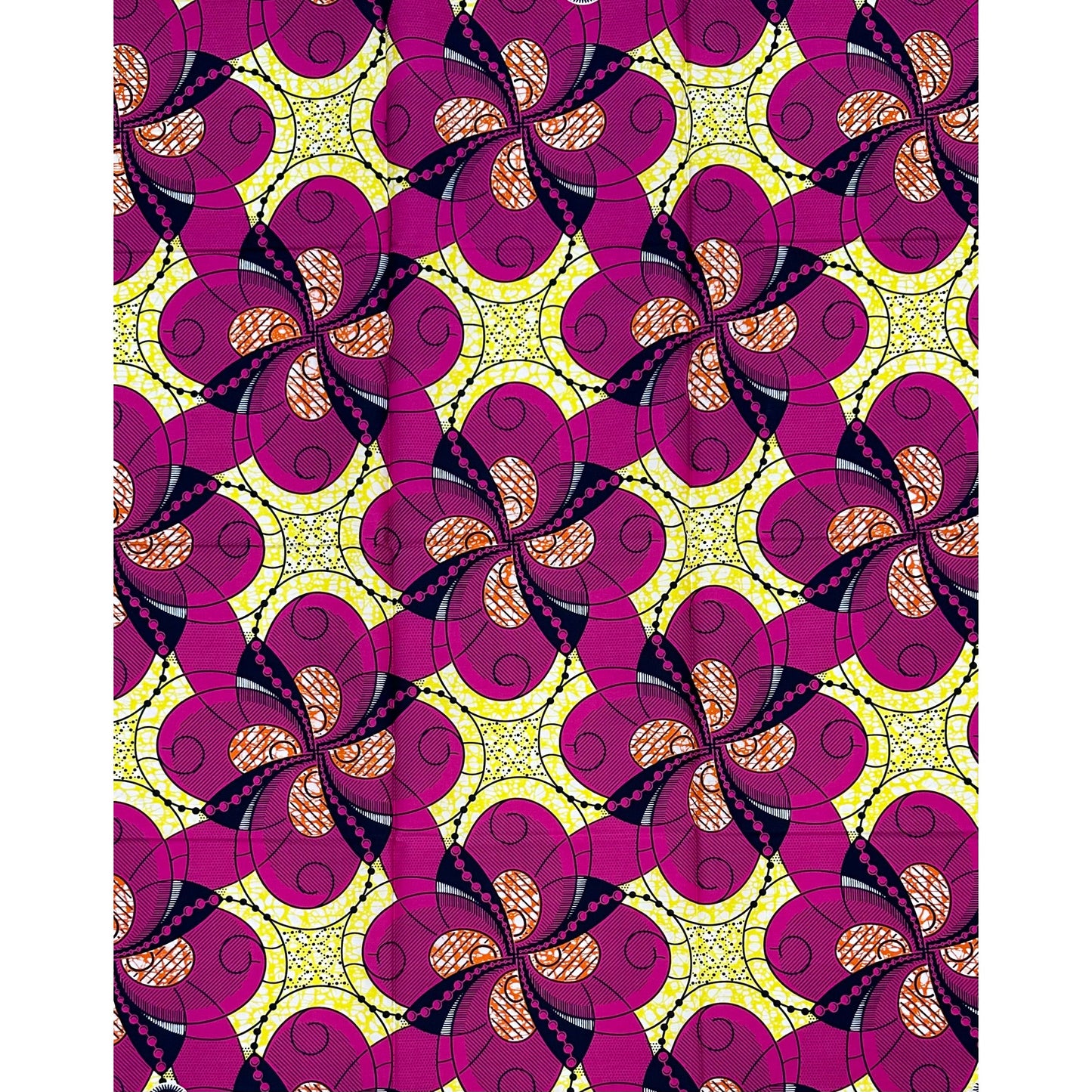 African Print Fabric/ Ankara - Pink, Yellow, Navy ‘Festival Ayaba' Design, 1 YARD