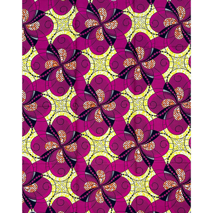 African Print Fabric/ Ankara - Pink, Yellow, Navy ‘Festival Ayaba' Design, 1 YARD