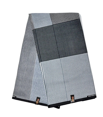 African Print Fabric/ Ankara - Gray, Black, White 'Decatur Detour', YARD or WHOLESALE **Slightly Flawed**