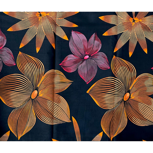 African Print Fabric/ Ankara - Black, Orange, Pink 'Niniola' Design, YARD or WHOLESALE