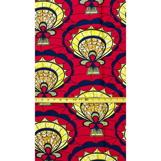 African Print Fabric/Ankara - Red, Yellow, Navy "Asantehene Court" , 1 Yard