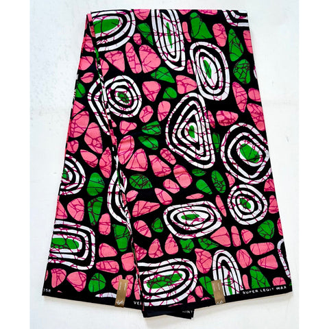 African Print Fabric/Ankara - Pink, Green ‘Pretty Girls Wear Pearls' Design, YARD or WHOLESALE