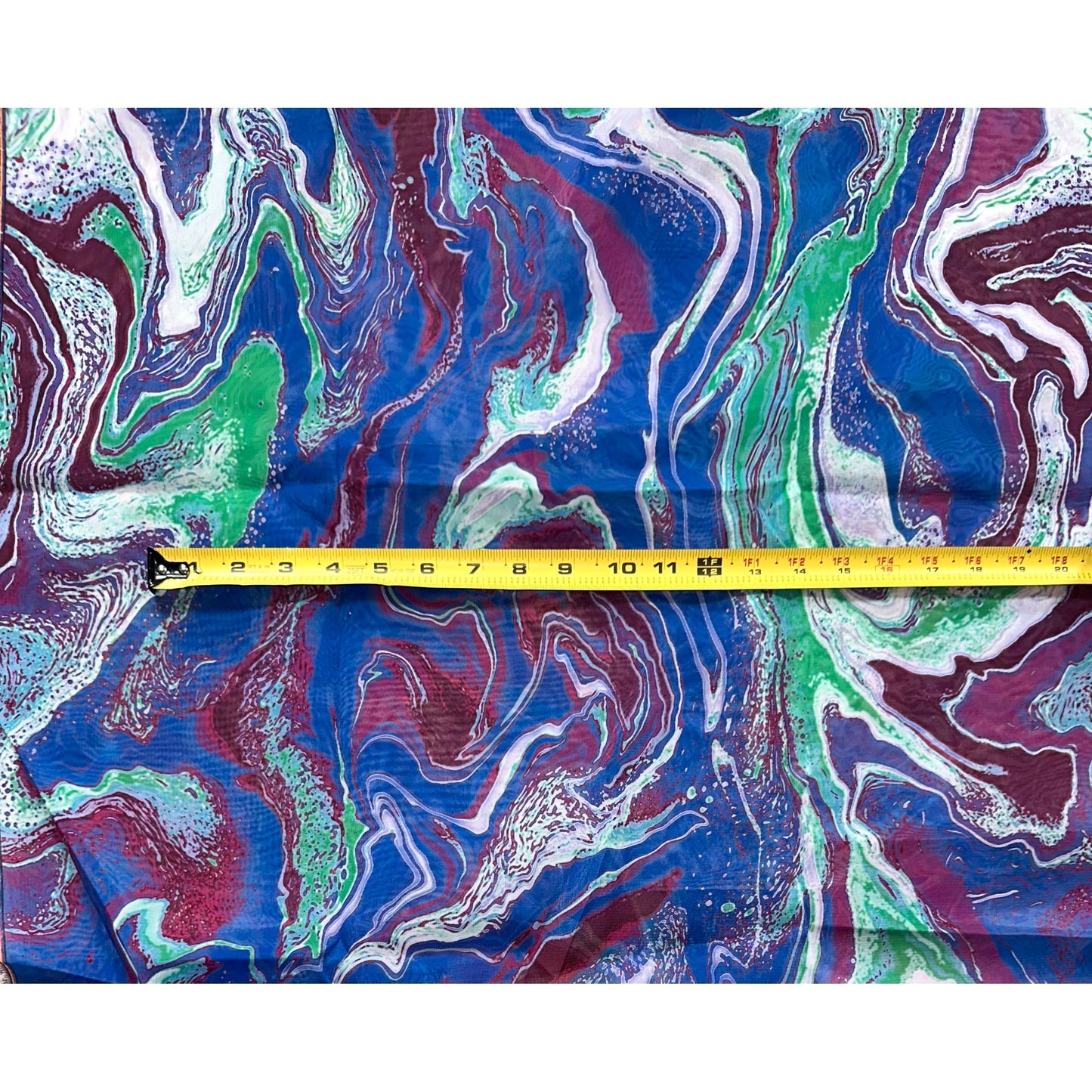 African Print, Chiffon Fabric - Blue, Purple, Green "Wasi Whirl", ~2 Yards