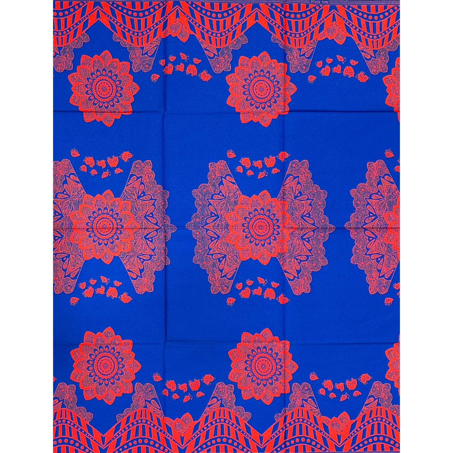 African Print Fabric/ Ankara - Blue, Orange 'Homage to Kano', 1 YARD