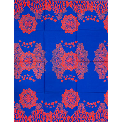 African Print Fabric/ Ankara - Blue, Orange 'Homage to Kano', 1 YARD