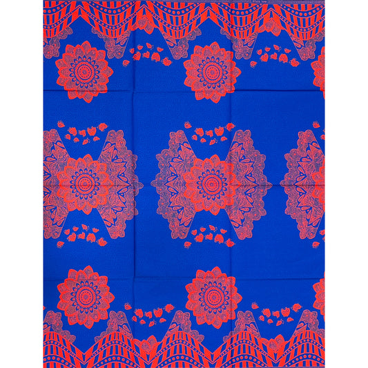 African Print Fabric/ Ankara - Blue, Orange 'Homage to Kano', 1 YARD