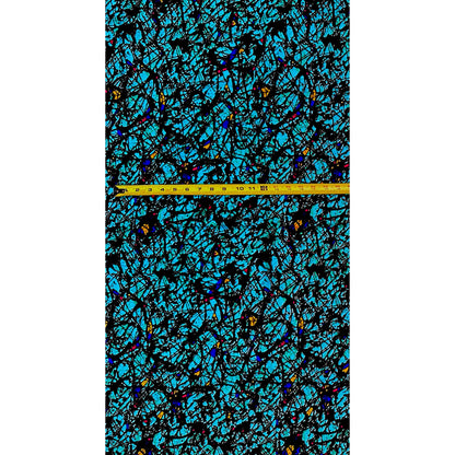 African Print Fabric/ Ankara - Blue, White 'Chaos Theory' Design, YARD or WHOLESALE