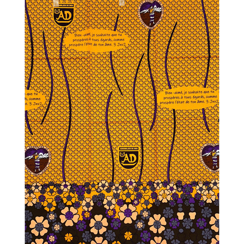 African Print Fabric/Ankara - Orange, Brown, Purple "Bien-aimé" Design, Yard