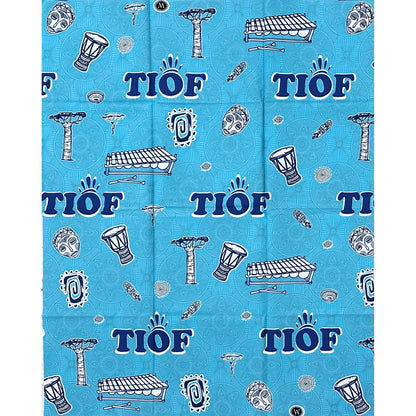 African Print Fabric/ Ankara - Blue, White ‘Tiof Drums of Africa' Design, YARD