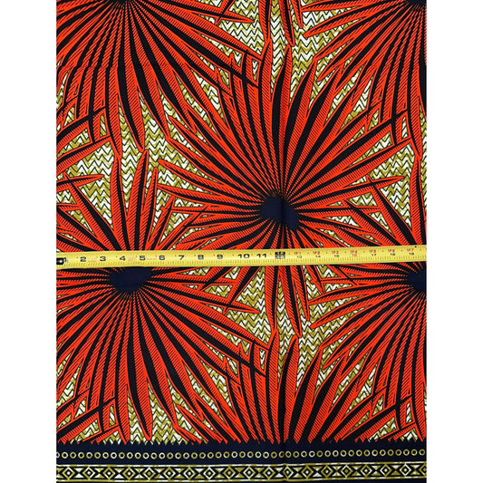 African Print Fabric/Ankara - Orange, Brown, Black "Solar Flare" Design, Per Yard