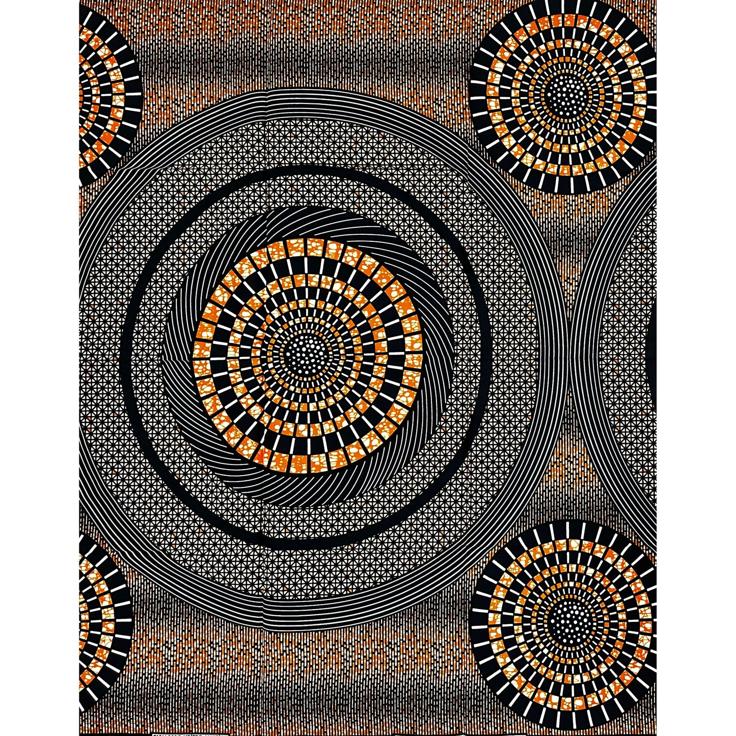 African Print Fabric/ Ankara - Orange, Navy 'Sun Council', 1 YARD