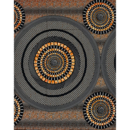 African Print Fabric/ Ankara - Orange, Navy 'Sun Council', 1 YARD
