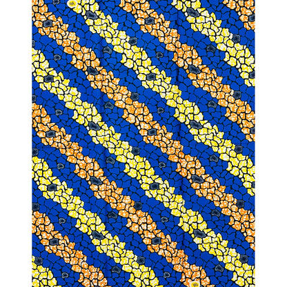 African Print Fabric/ Ankara - Blue, Yellow, Brown ' Trade Winds of Kano', 1 YARD