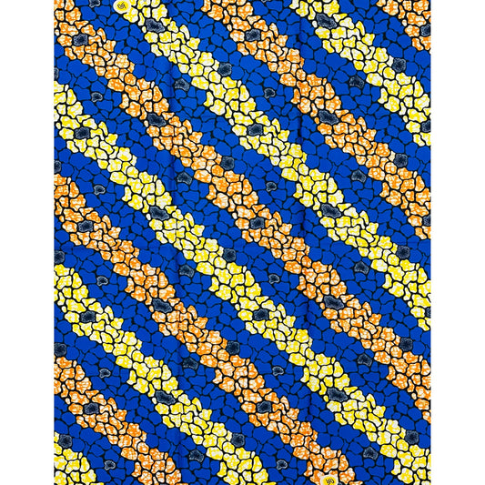 African Print Fabric/ Ankara - Blue, Yellow, Brown ' Trade Winds of Kano', 1 YARD