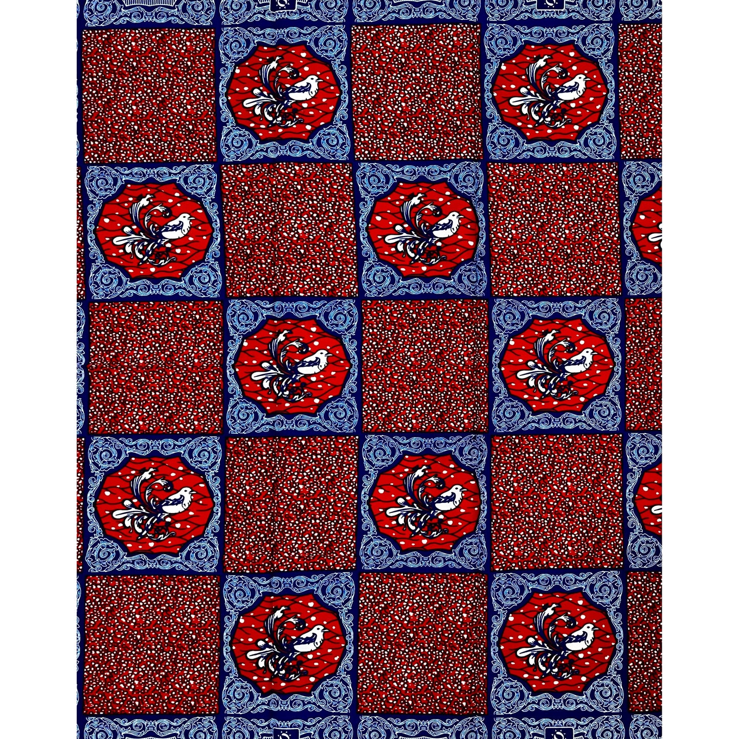 African Print Fabric/ Ankara - Brown, Navy, Cream 'Palace Aviary', 1 YARD