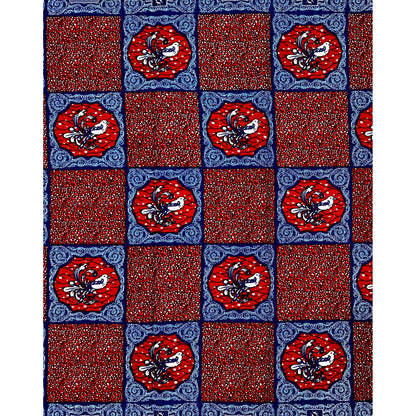 African Print Fabric/ Ankara - Brown, Navy, Cream 'Palace Aviary', 1 YARD