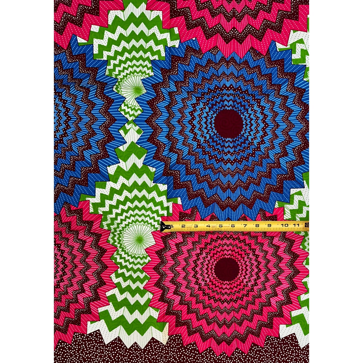 African Print Fabric/ Ankara - Blue, Pink, Brown, Green ‘Zigzag Zanku' Design, YARD