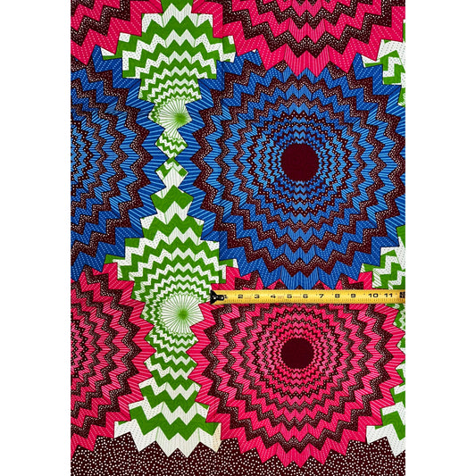 African Print Fabric/ Ankara - Blue, Pink, Brown, Green ‘Zigzag Zanku' Design, YARD