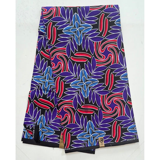 African Print Fabric/ Ankara - Blue, Purple, Shades of Red 'Nyoka Petals' Design, YARD or WHOLESALE