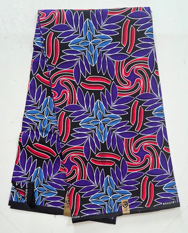 African Print Fabric/ Ankara - Blue, Purple, Shades of Red 'Nyoka Petals' Design, YARD or WHOLESALE