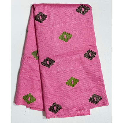 African Fabric/ Woven, Embroidered Kente - Pink, Green, Brown, Gold “Sweet Strength”, ~2 Yards