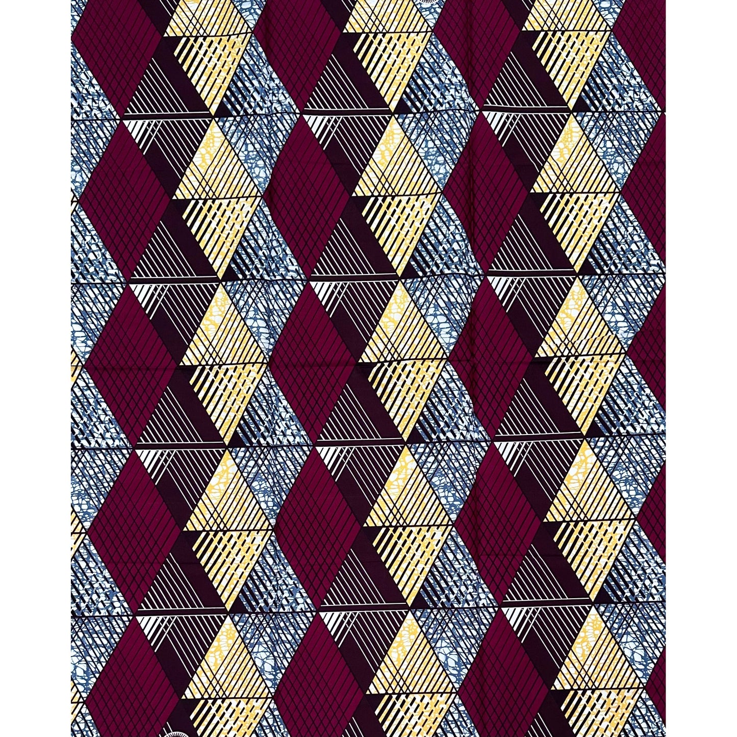 African Print Fabric/ Ankara - Plum, Gray, Yellow, Brown ‘Ìyálódé Facets' Design, 1 YARD